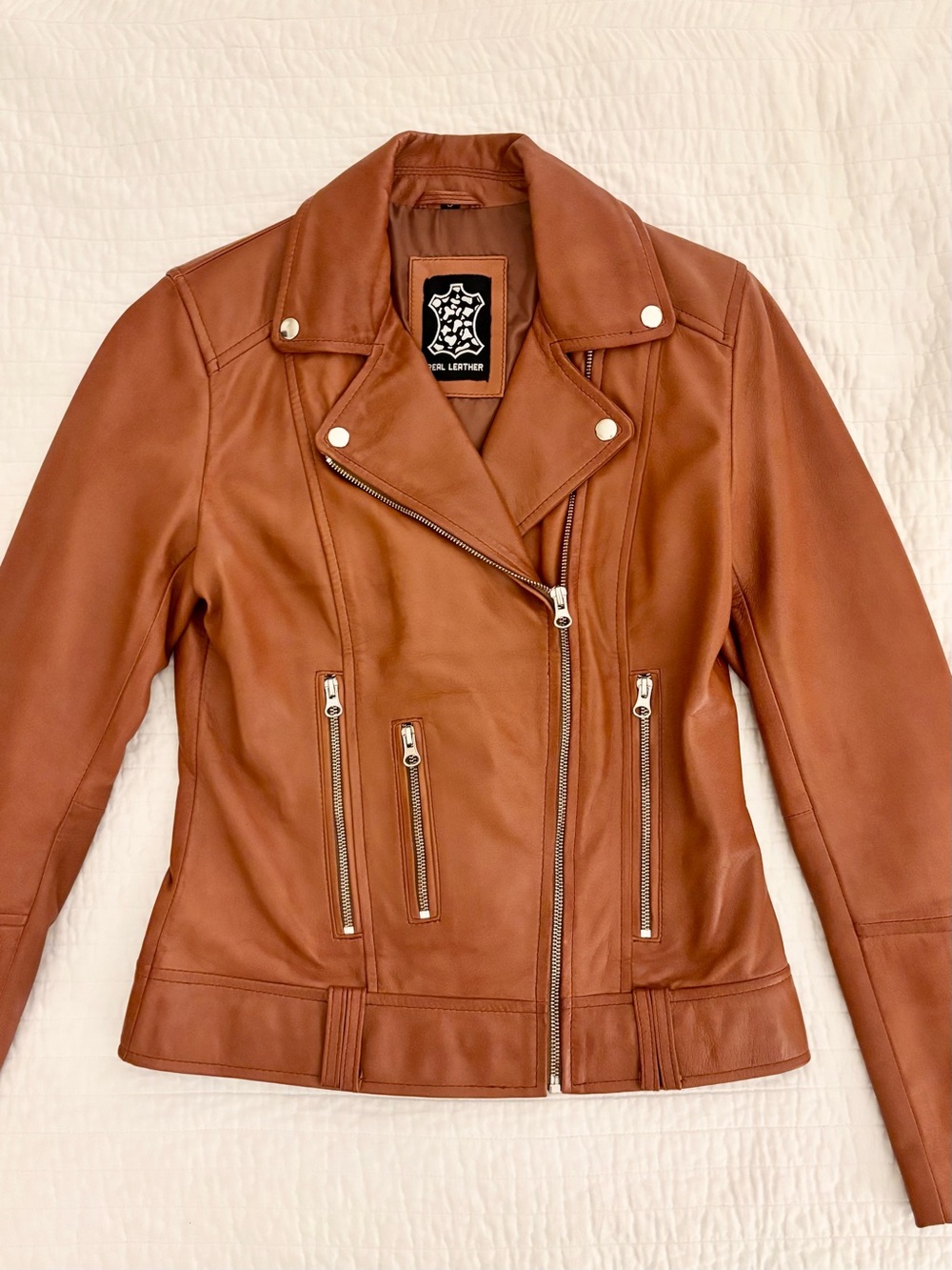 Women’s Cognac Leather Moto Jacket